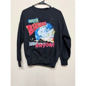 Justin Bieber Anyone Graphic Sweatshirt Black Crewneck Pullover Small 2022 Tour